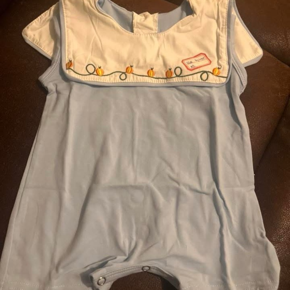 Light Blue Pumpkin Baby Romper with Embroidered Collar